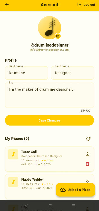 Editing your Drumline Designer account.