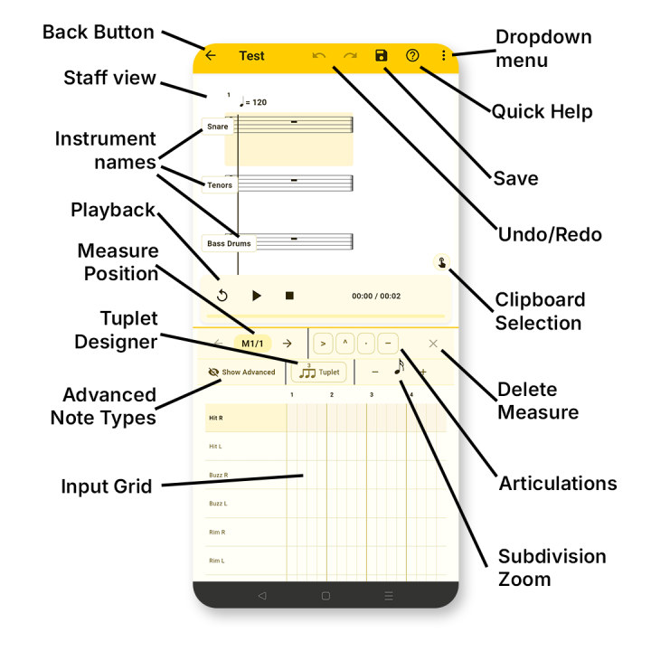 Drumline Designer notation information